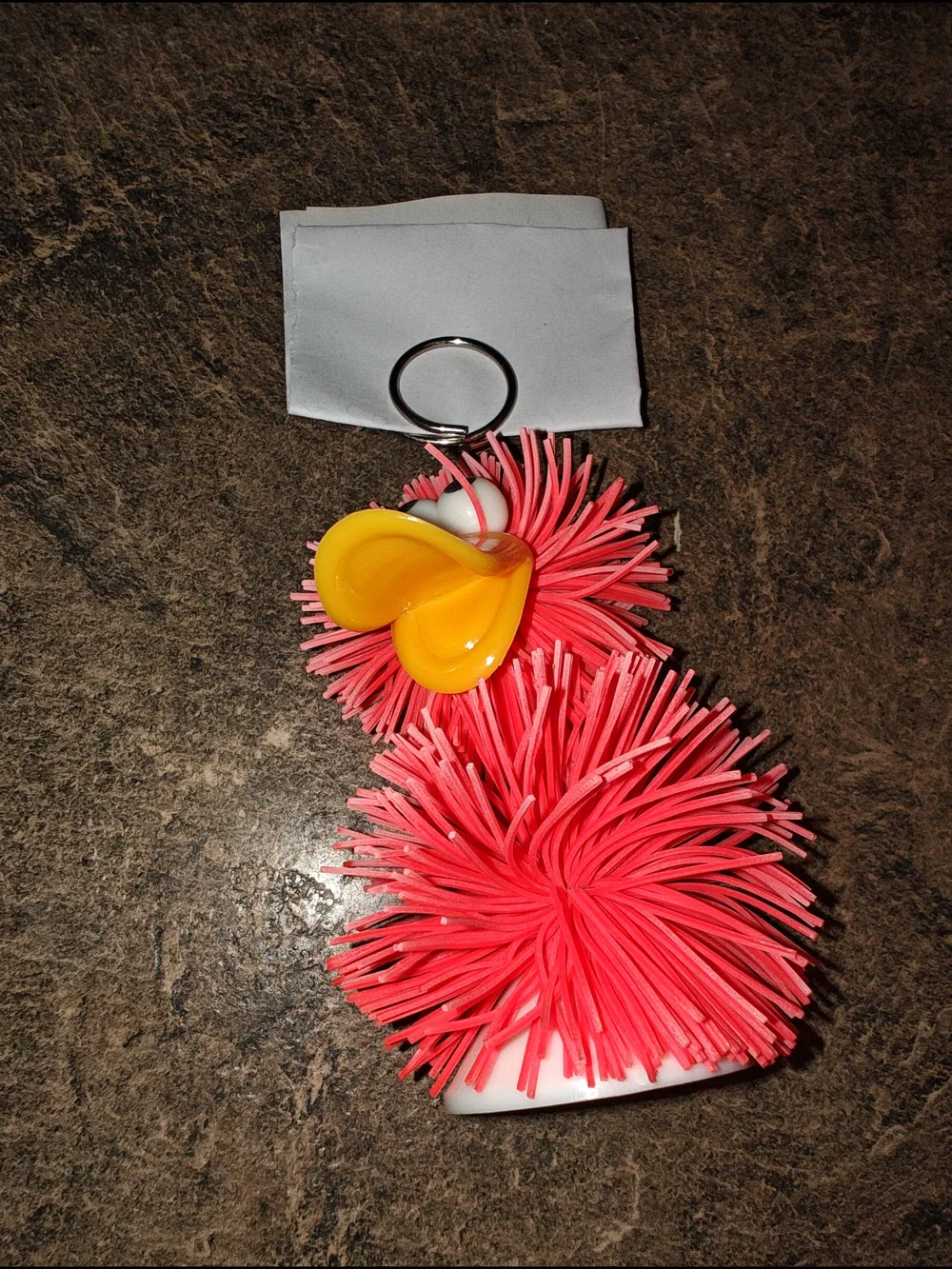Pink Pom-Pom Paper Holder with Yellow Beak and Googly Eyes